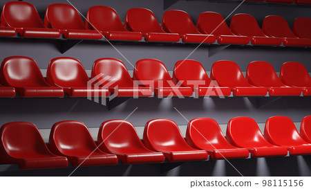 Stadium or venue tier with red plastic seats. 3D rendering Stadium or venue tier with red plastic seats. 3D rendering 98115156