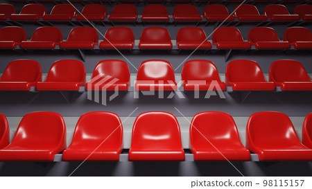 Stadium or venue tier with red plastic seats. 3D rendering 98115157