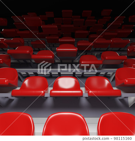 Stadium or venue tier with red plastic seats risen up randomly. 3D rendering 98115160