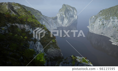 white cliffs with grass over the ocean white cliffs with grass over the ocean 98115595