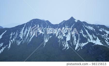 Dramatic landscape of peaks of the high Caucasus mountains and white snow 98115613