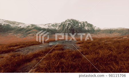Panoramic view on mountains covered with snow Panoramic view on mountains covered with snow 98115706