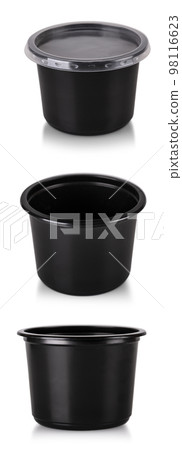 set of black plastic opened food jar isolated on white background 98116623