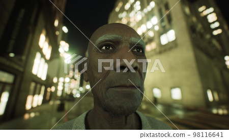 old asian man in big city at night 98116641