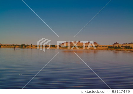 Panoramic view to Katam aka Baramar lake group of Ounianga kebir lakes at the Ennedi, Chad 98117479
