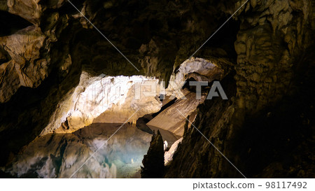 Interior view to Vrelo cave, Matka Canyon, North Macedonia 98117492