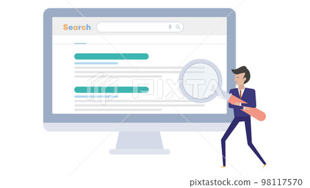 在個人電腦上搜索的商人的插圖素材 98117570