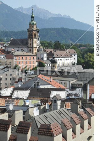 Austria, Innsbruck suburb, Hull, Castle Haseg, view from Münzturm, Stiftkirche Austria, Innsbruck suburb, Hull, Castle Haseg, view from Münzturm, Stiftkirche 98117818
