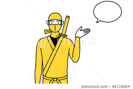 一個穿著忍者服裝的男人用講話泡泡給予指導 一個穿著忍者服裝的男人用講話泡泡給予指導 98118064