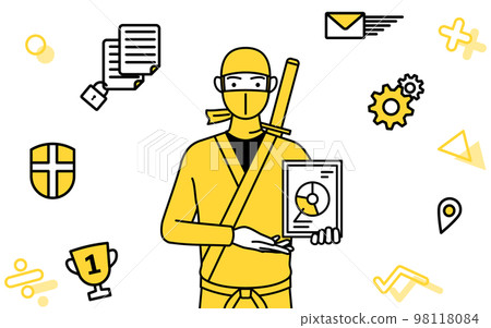 DX 的圖片,一位身穿忍者服裝的男子使用數字技術改善業務 DX 的圖片,一位身穿忍者服裝的男子使用數字技術改善業務 98118084