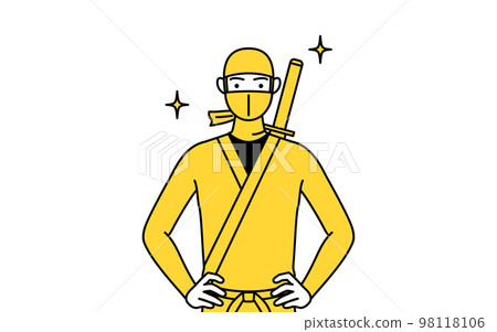 一個穿著忍者服裝的男人，雙手叉腰 98118106