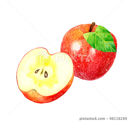 Honey-filled apple cut in half Fruit hand-painted watercolor illustration material 98118289