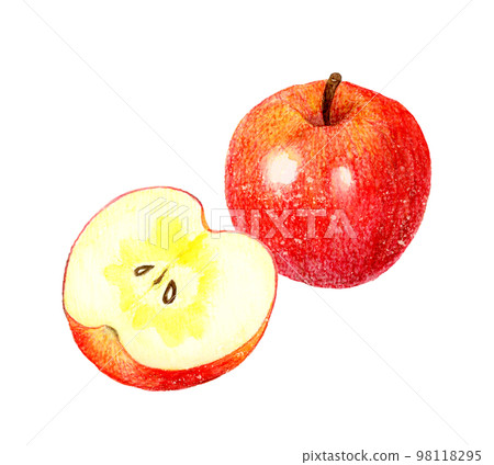 Honey-filled apple cut in half Fruit hand-painted watercolor illustration material 98118295