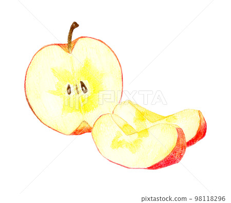 A set of apples cut in half and apples cut into wedges Fruit hand-painted watercolor illustration material 98118296