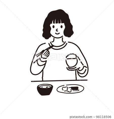 吃米飯的女人簡筆劃 98118506
