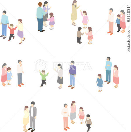 Isometric family family person male female couple illustration material 98118514