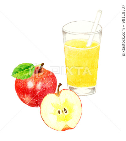 Apple juice and apple fruit in a cup Drink and fruit hand-drawn watercolor illustration material 98118537