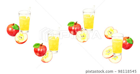 A set of apple juice and apple fruit in a cup Drink and fruit hand-drawn watercolor illustration material 98118545