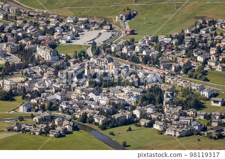 Above Celerina cityscape from Muottas Muragl Swiss Alps, Engadine, Switzerland 98119317