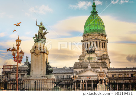 Buenos Aires Congress Parliament square with dove flying, Argentina Buenos Aires Congress Parliament square with dove flying, Argentina 98119451