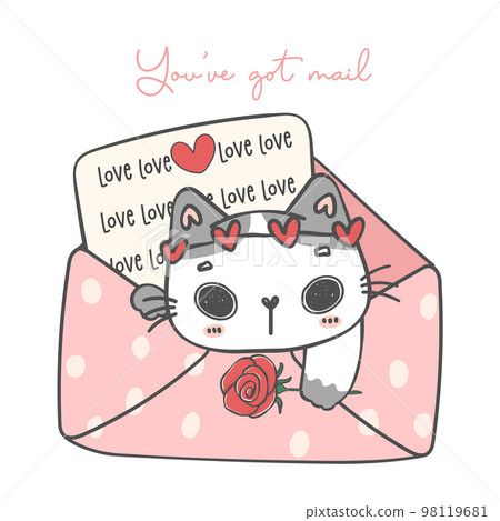 cute white kitten cat in love pink envelope cartoon animal doodle hand drawing illustration vector cute white kitten cat in love pink envelope cartoon animal doodle hand drawing illustration vector 98119681