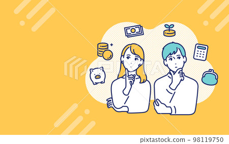 Simple vector illustration material of young men and women thinking about investment 98119750