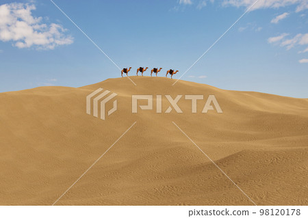 Desert dunes with camels landscape background. 3d render 98120178