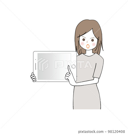 一個女人拿著平板電腦憤怒地抗議 98120408
