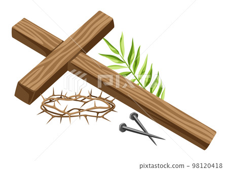 Christian Happy Easter illustration. Religious symbols of faith. 98120418