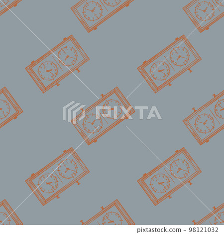 Chess clock engraved seamless pattern. Retro watch for chess game in hand drawn style. Sketch texture for fabric, wallpaper, textile, print, title, wrapping paper. Vector illustration. Chess clock engraved seamless pattern. Retro watch for chess game in hand drawn style. Sketch texture for fabric, wallpaper, textile, print, title, wrapping paper. Vector illustration. 98121032