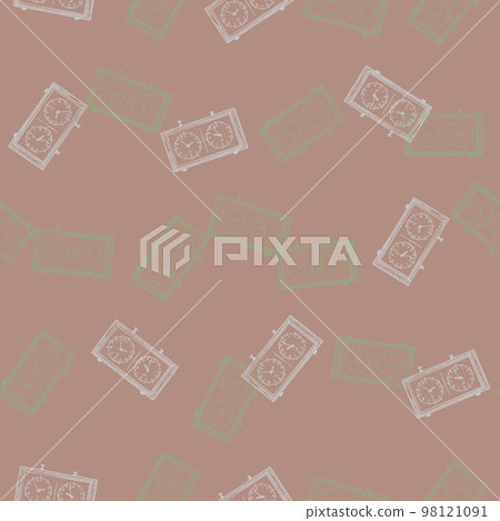 Chess clock engraved seamless pattern. Retro watch for chess game in hand drawn style. Sketch texture for fabric, wallpaper, textile, print, title, wrapping paper. Vector illustration. Chess clock engraved seamless pattern. Retro watch for chess game in hand drawn style. Sketch texture for fabric, wallpaper, textile, print, title, wrapping paper. Vector illustration. 98121091