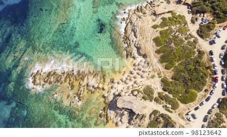 Aerial view in Tigania beach in Greece. 98123642