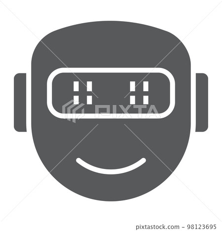Emotional robotics glyph icon, technology and cyborg, robot face smile sign, vector graphics, a solid pattern on a white background, eps 10 98123695