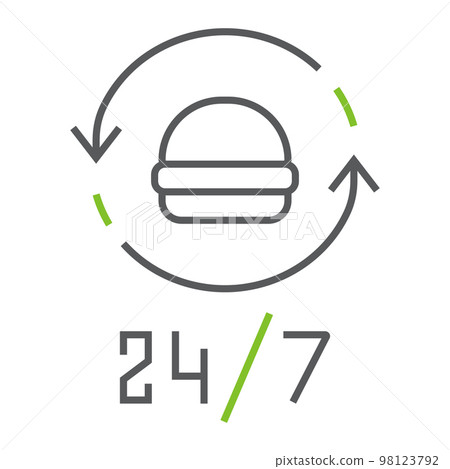 24 7 food delivery color line icon, service and delivery, food order sign, vector graphics, a linear icon on a white background, eps 10 98123792