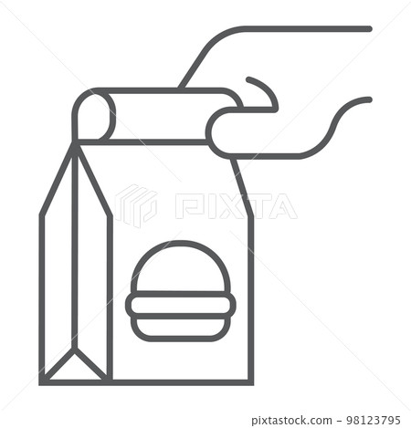 Hands holds a paper bag thin line icon, service and delivery, safe delivery food sign, vector graphics, a linear icon on a white background, eps 10 Hands holds a paper bag thin line icon, service and delivery, safe delivery food sign, vector graphics, a linear icon on a white background, eps 10 98123795