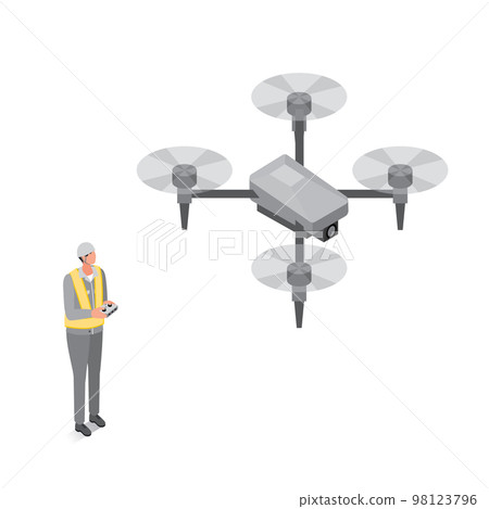 Isometric_Illustration 一名身穿工作服的男子操作無人機 Isometric_Illustration 一名身穿工作服的男子操作無人機 98123796