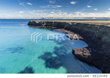 Coastal landscape with cliffs in Patagonia Argentina Coastal landscape with cliffs in Patagonia Argentina 98124348