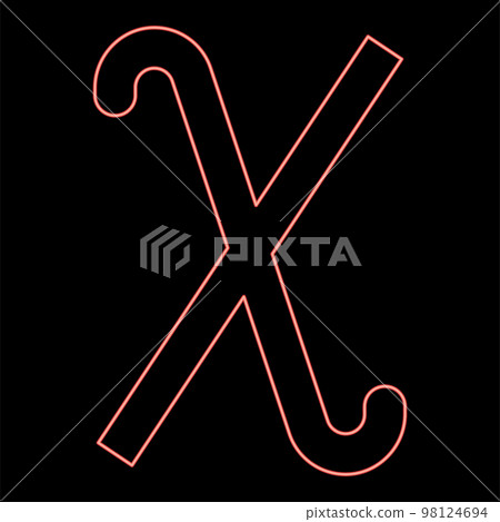 Neon chi greek symbol small letter lowercase font red color vector illustration image flat style Neon chi greek symbol small letter lowercase font red color vector illustration image flat style 98124694
