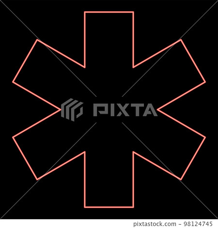 Neon medical symbol Emergency sign Star of life Service concept red color vector illustration image flat style 98124745