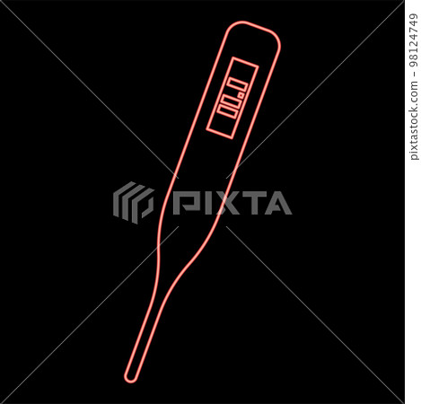 Neon medical electronic thermometers with digital display Temperature measuring Electric measure concept red color vector illustration image flat style 98124749