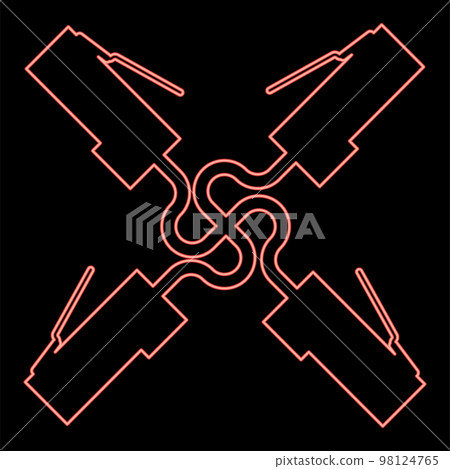 Neon four connector rj 45 cabel ethernet technology red color vector illustration image flat style 98124765