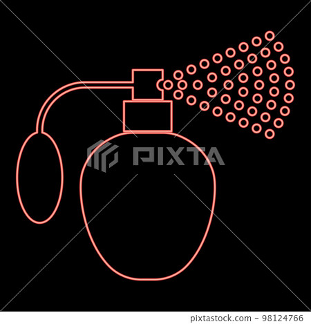 Neon vintage spray Old aerosol perfume Essence in container Flacon Glass bottle perfume with pump cloud bubble Fragrance retro concept red color vector illustration image flat style Neon vintage spray Old aerosol perfume Essence in container Flacon Glass bottle perfume with pump cloud bubble Fragrance retro concept red color vector illustration image flat style 98124766