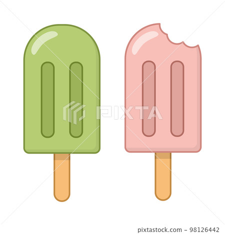 Pink and green ice cream on a stick, popsicle. Set 98126442