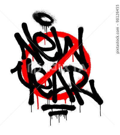 Crossed sprayed new year tag graffiti with overspray in black over white. Vector illustration. 98126455