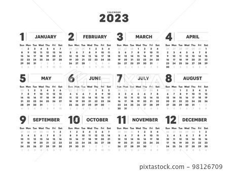 Simple annual calendar for 2023-Sunday start, 12 months, 1 year calendar-A4 ratio Simple annual calendar for 2023-Sunday start, 12 months, 1 year calendar-A4 ratio 98126709