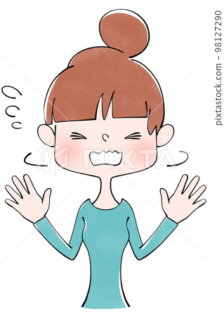 舉手搖頭的害羞女人的插圖 98127290
