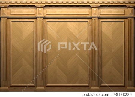 Classic wall with vintage brown wood panels 98128226