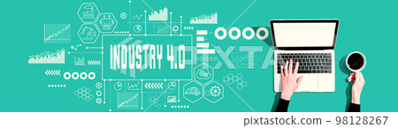 Industry 4.0 theme with person using a laptop Industry 4.0 theme with person using a laptop 98128267