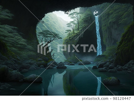 Mysterious scenery of Takachiho Falls 98128447