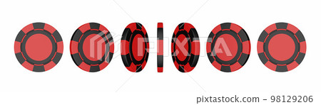 3D casino rotating chip animation, plastic circle realistic render set, vector gambling bet currency 98129206